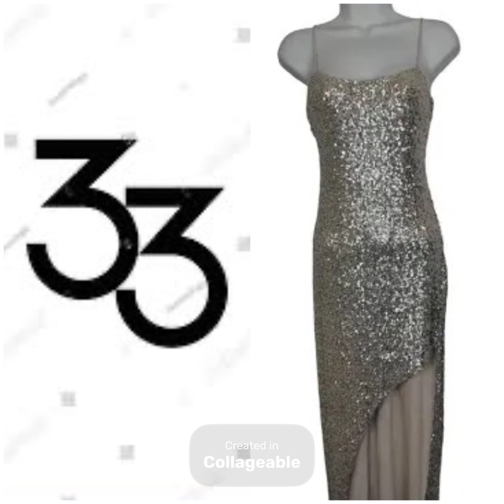 ‼️WOW‼️THIRTY THIRTY Elegant SILVER Sequin Dress. GOWN New🩶🤍🩶🤍🩶🤍🩶🤍🩶🤍🩶🤍🩶🤍🩶🤍
